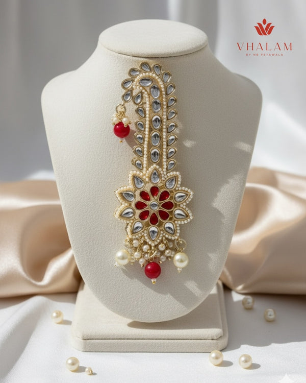 Red Floral Kundan Wedding Turban Brooch