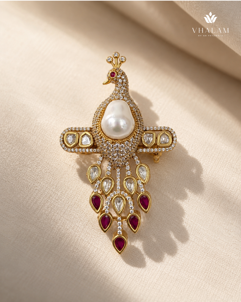 Mayura Pearl Ruby Stone Suit Brooch