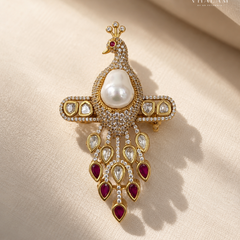 Mayura Pearl Ruby Stone Suit Brooch
