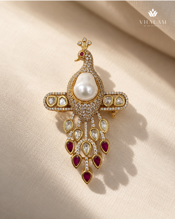 Mayura Pearl Ruby Stone Suit Brooch