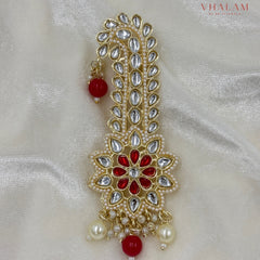 Red Floral Kundan Wedding Turban Brooch