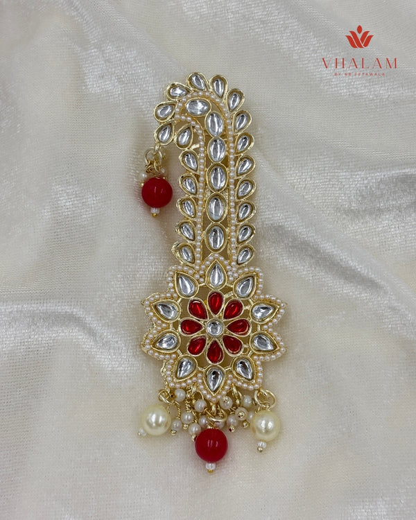 Red Floral Kundan Wedding Turban Brooch
