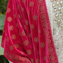 Regal Pink Velvet Shawl with Intricate Golden Motifs