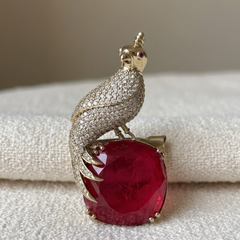 Chirag Crest Brooch with Emerald Maroon Stone
