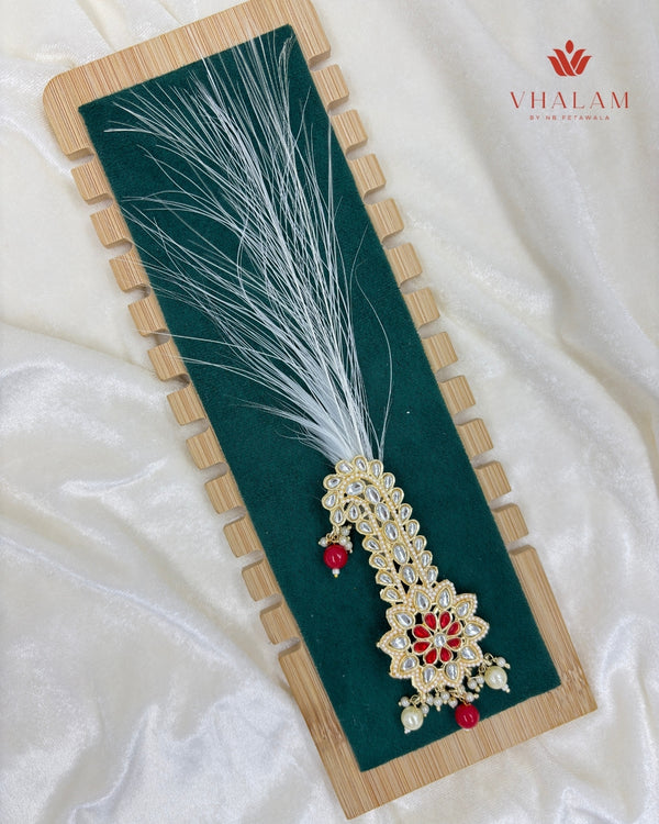 Red Floral Kundan Wedding Turban Brooch