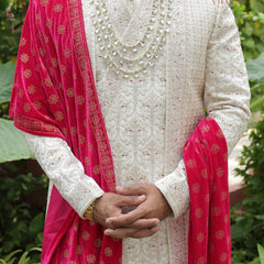 Regal Pink Velvet Shawl with Intricate Golden Motifs