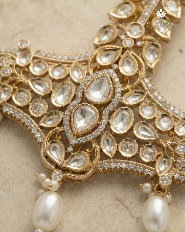 White Kundan Kalangi with Pearl Drop