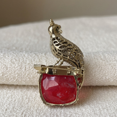 Chirag Crest Brooch with Emerald Maroon Stone