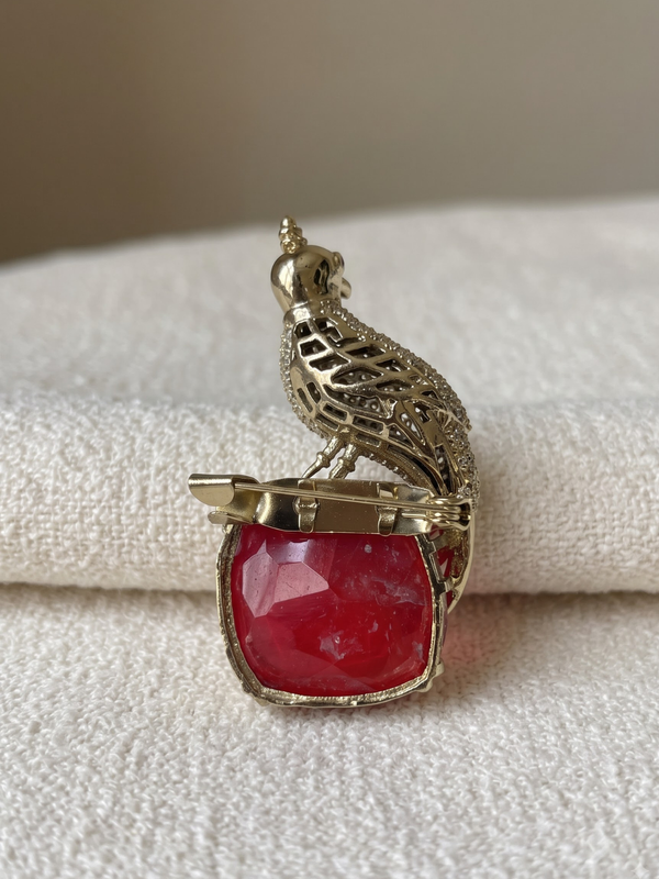 Chirag Crest Brooch with Emerald Maroon Stone
