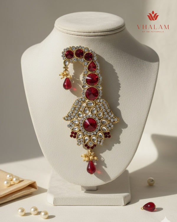 Grand Ruby Crystal and Pearl Turban Brooch