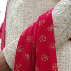 Regal Pink Velvet Shawl with Intricate Golden Motifs
