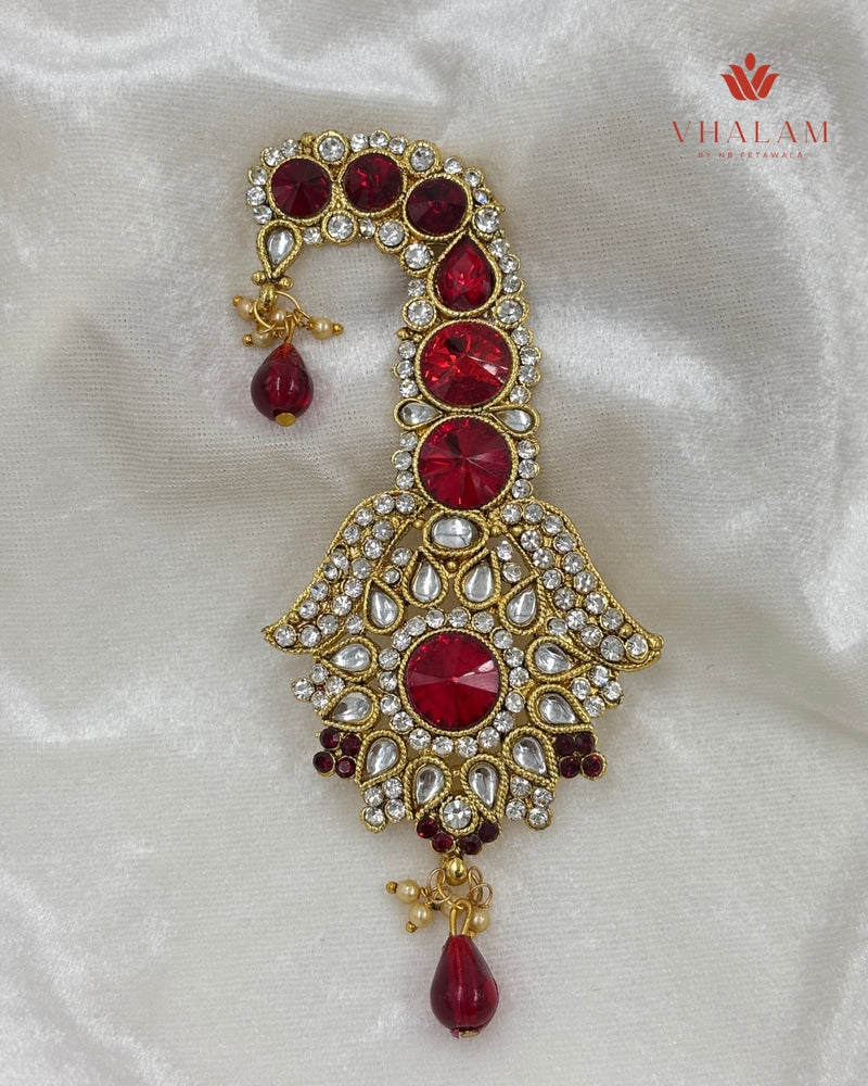 Grand Ruby Crystal and Pearl Turban Brooch