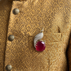 Chirag Crest Brooch with Emerald Maroon Stone
