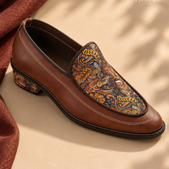 Handcrafted Maharaja Printed Brown Wedding Loafers