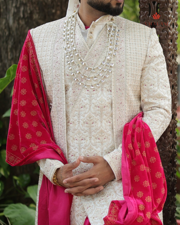 Regal Pink Velvet Shawl with Intricate Golden Motifs