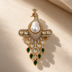 Mayura Pearl Green Stone Suit Brooch
