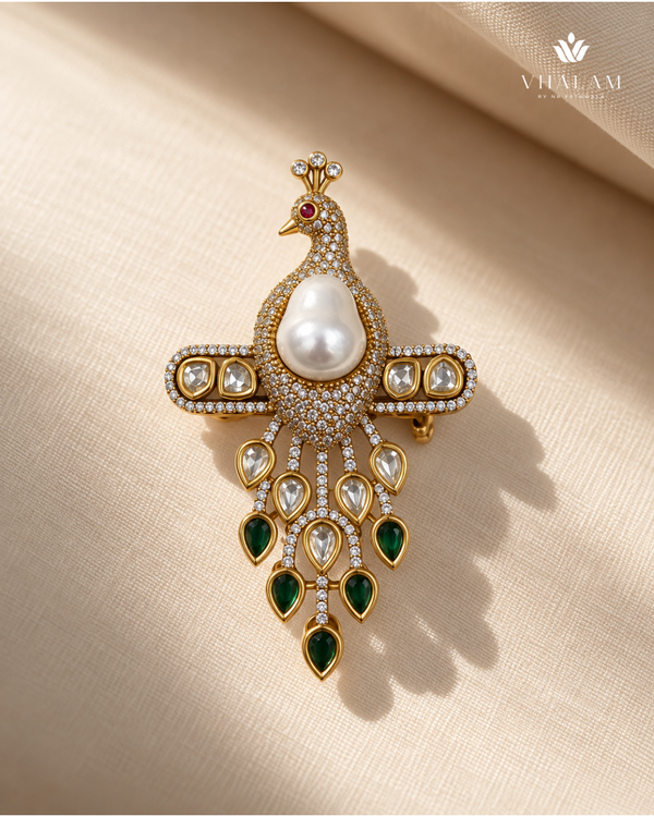 Mayura Pearl Green Stone Suit Brooch