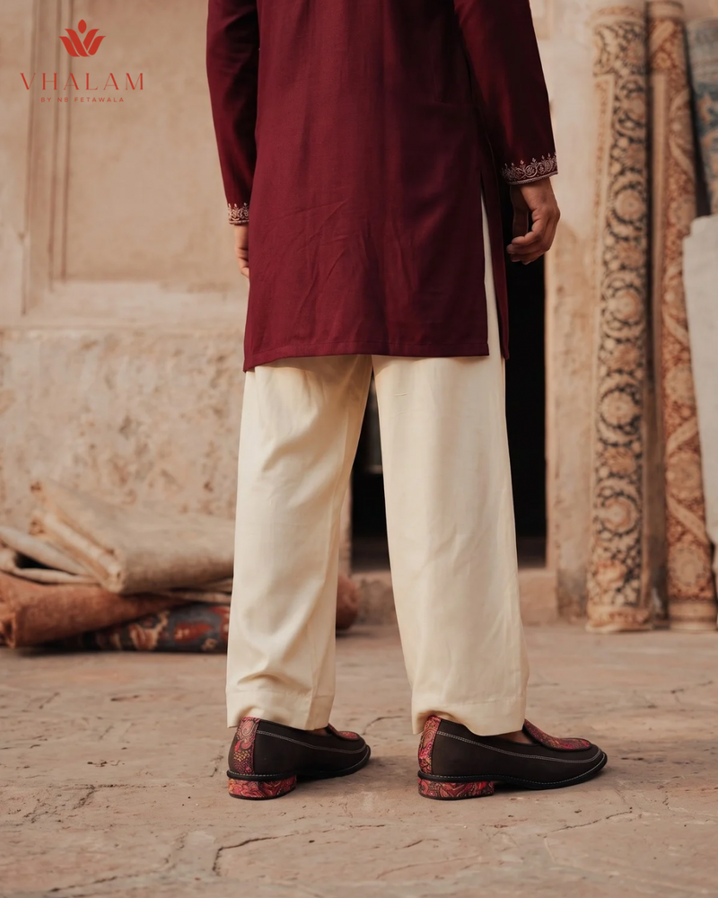 Handcrafted Maharaja Printed Maroon Wedding Loafers