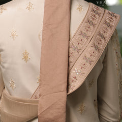 Light Pink Beige Embroidered Groom Dupatta with Subtle Pastel Detailing