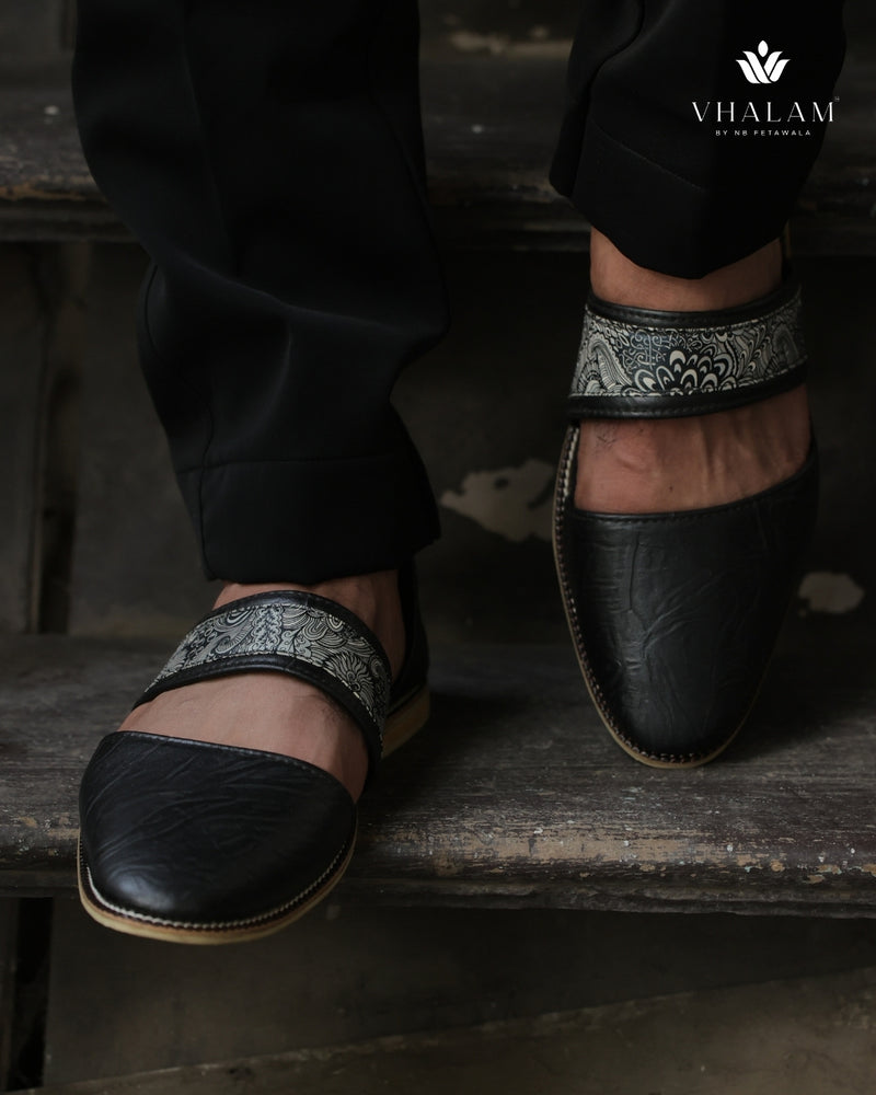 Handmade Black Printed Raxine Sandle-Style Groom Jutti