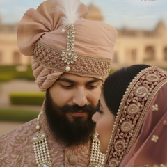 Dusty Rose Silk Groom Pagdi