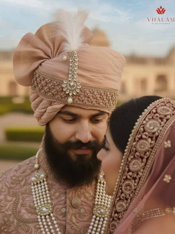 Dusty Rose Silk Groom Pagdi