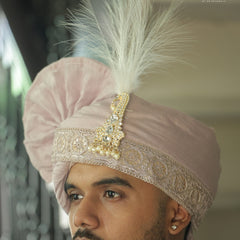 Royal Light Purple Wedding Pagdi with Pearl Brooch & Feather