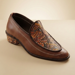 Handcrafted Maharaja Printed Brown Wedding Loafers