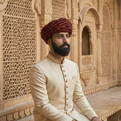 Maroon Bandhani Print Rajasthani Pagdi