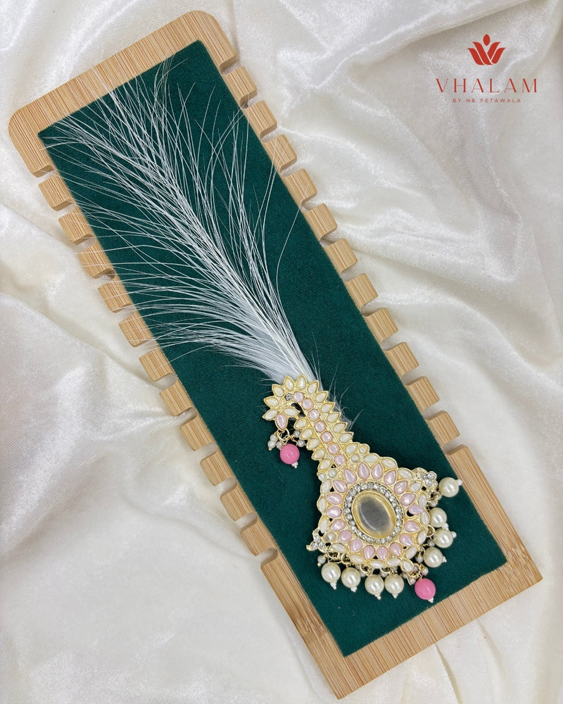 Emerald Pink and White Kundan Pearl Brooch