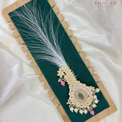 Emerald Pink and White Kundan Pearl Brooch