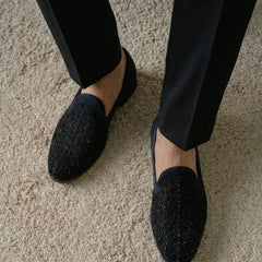 Nightjar Midnight Suede Hand-Beaded Lattice Loafers