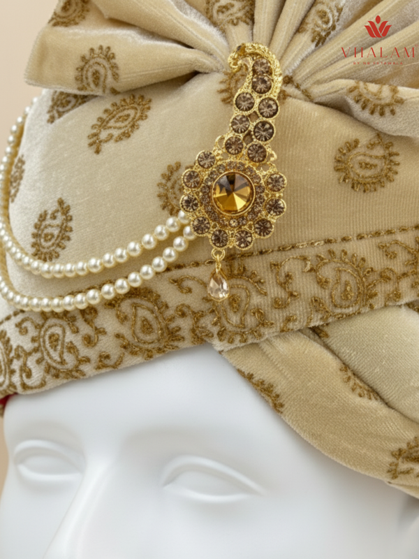 Golden Velvet Dulha Pagdi