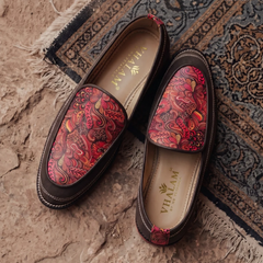 Handcrafted Maharaja Printed Maroon Wedding Loafers