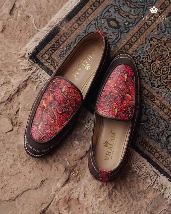 Handcrafted Maharaja Printed Maroon Wedding Loafers