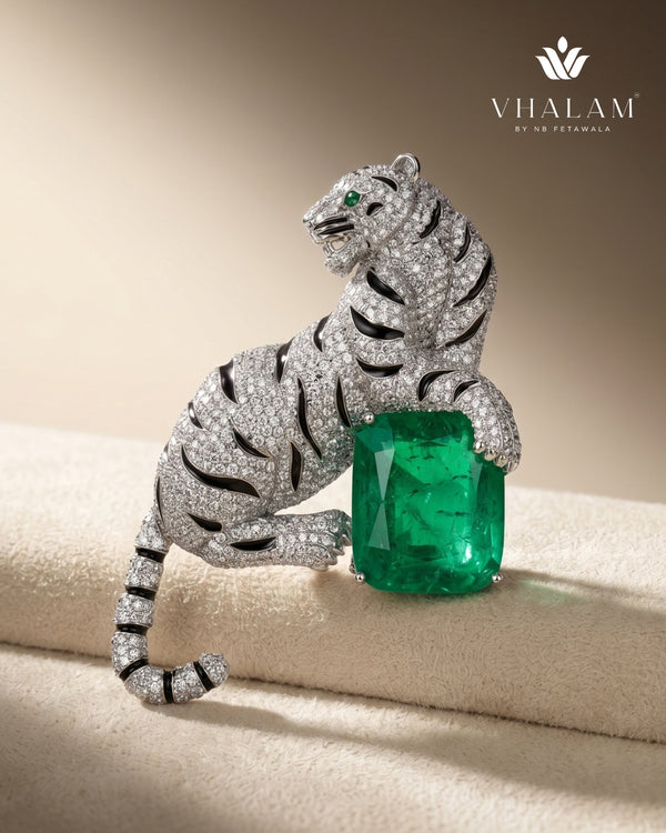 Green Stone Tiger Brooch
