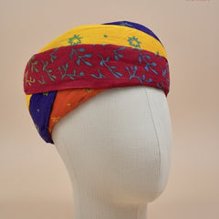 Vibrant Tri-Color Floral Block Print Rajasthani Pagdi