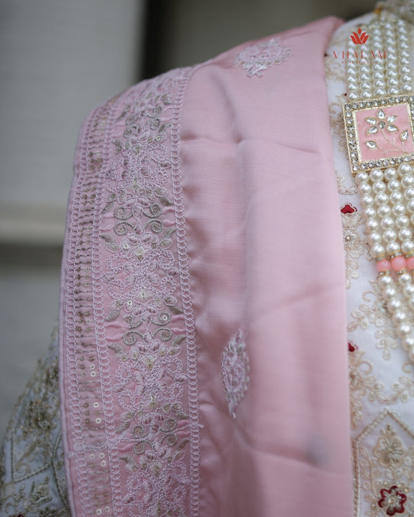 Blush Pink Silk Shawl with Intricate Thread Embroidery