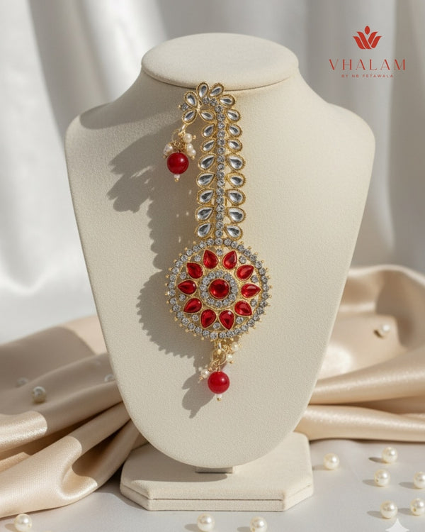 Regal Round Red Kundan Turban Brooch