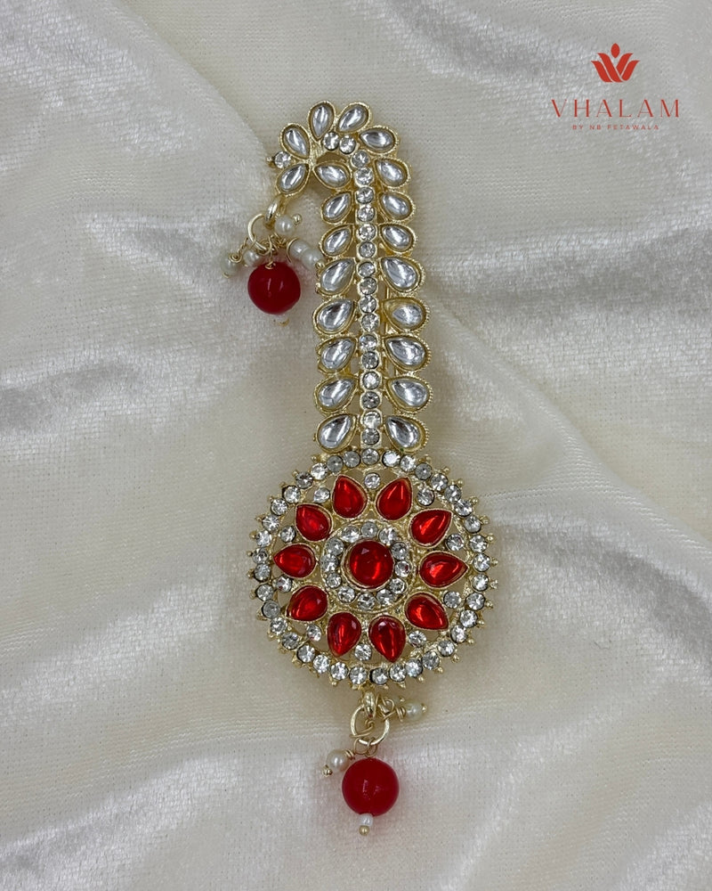 Regal Round Red Kundan Turban Brooch