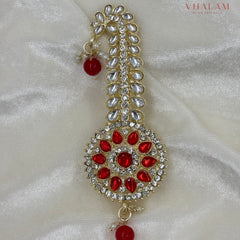 Regal Round Red Kundan Turban Brooch