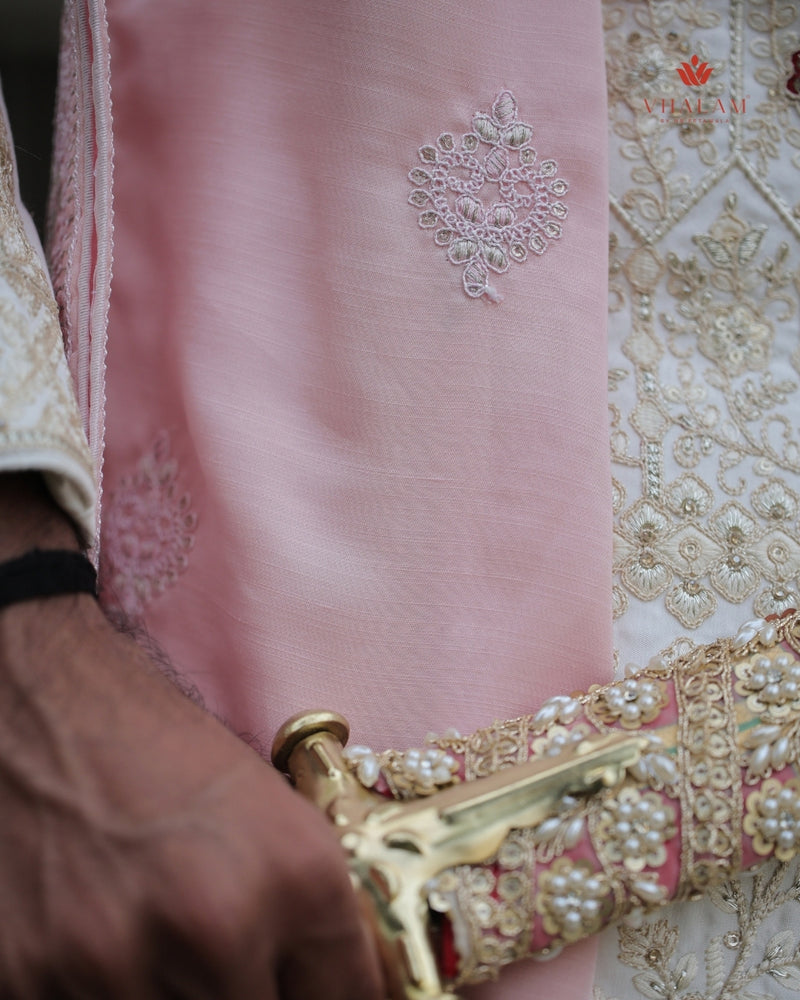 Blush Pink Silk Shawl with Intricate Thread Embroidery