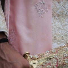 Blush Pink Silk Shawl with Intricate Thread Embroidery