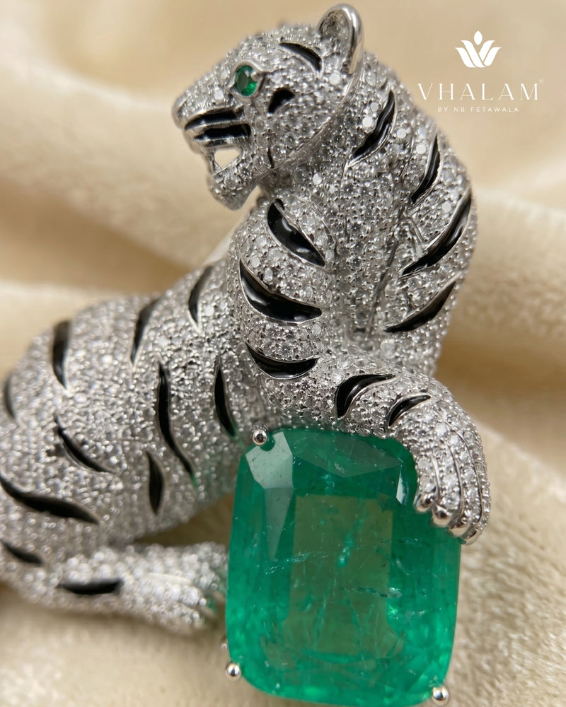 Green Stone Tiger Brooch
