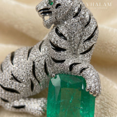 Green Stone Tiger Brooch