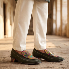 Handcrafted Maharaja Printed Green Wedding Loafers