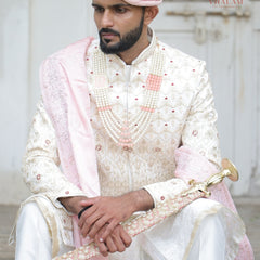 Blush Pink Silk Shawl with Intricate Thread Embroidery