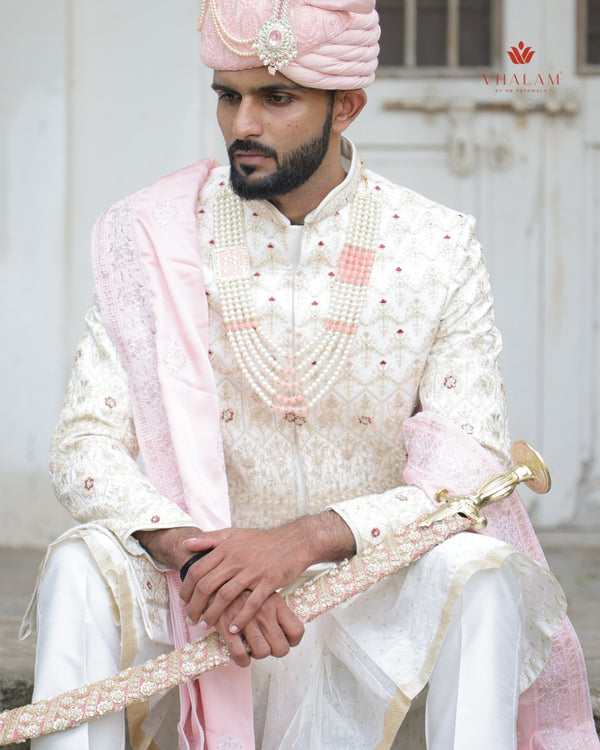 Blush Pink Silk Shawl with Intricate Thread Embroidery