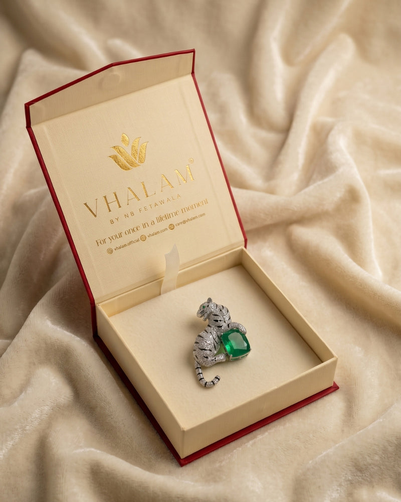 Green Stone Tiger Brooch