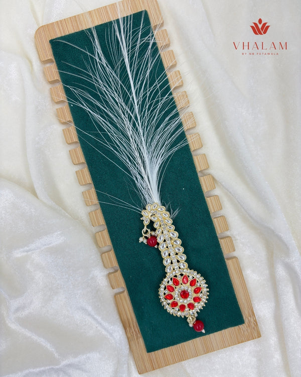 Regal Round Red Kundan Turban Brooch